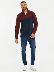 Threadbare Burgundy / Navy Two Tone Quarter Zip Fleece Jumper - Image 3 of 4