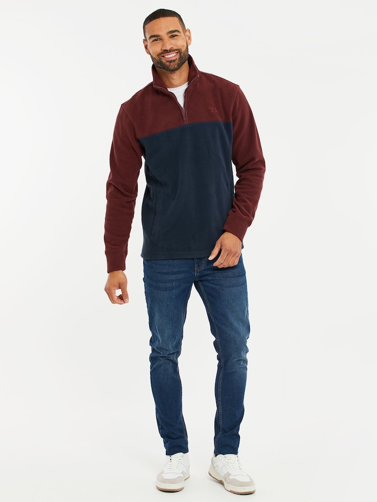 Threadbare Burgundy / Navy Two Tone Quarter Zip Fleece Jumper - Image 3 of 4