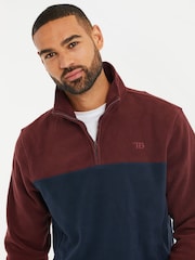 Threadbare Burgundy / Navy Two Tone Quarter Zip Fleece Jumper - Image 4 of 4