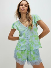 River Island Green Short Sleeve Floral Lace Trim Blouse - Image 4 of 4