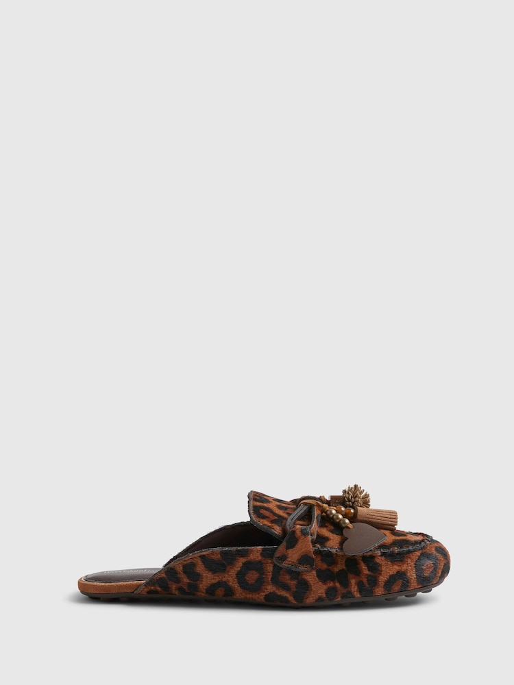 River Island Brown Leather Leopard Print Backless Loafers - Image 2 of 6