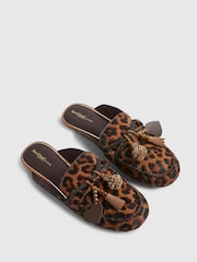 River Island Brown Leather Leopard Print Backless Loafers - Image 3 of 6