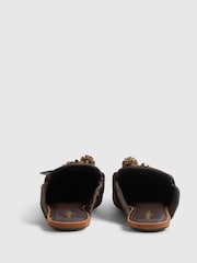 River Island Brown Leather Leopard Print Backless Loafers - Image 4 of 6