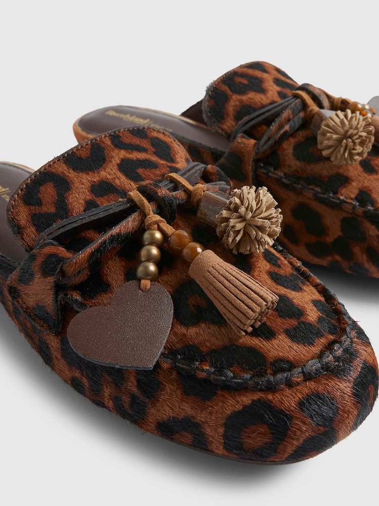 River Island Brown Leather Leopard Print Backless Loafers - Image 6 of 6