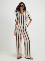 River Island Cream Short Sleeve Crochet Striped Shirt - Image 1 of 4