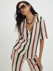 River Island Cream Short Sleeve Crochet Striped Shirt - Image 2 of 4