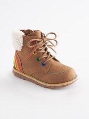 Little Bird by Jools Oliver Tan Brown Rainbow Lace Up Boots - Image 1 of 5