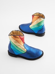 Little Bird by Jools Oliver Navy Younger Rainbow Striped Metallic Western Boots - Image 3 of 6