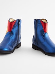 Little Bird by Jools Oliver Navy Younger Rainbow Striped Metallic Western Boots - Image 4 of 6