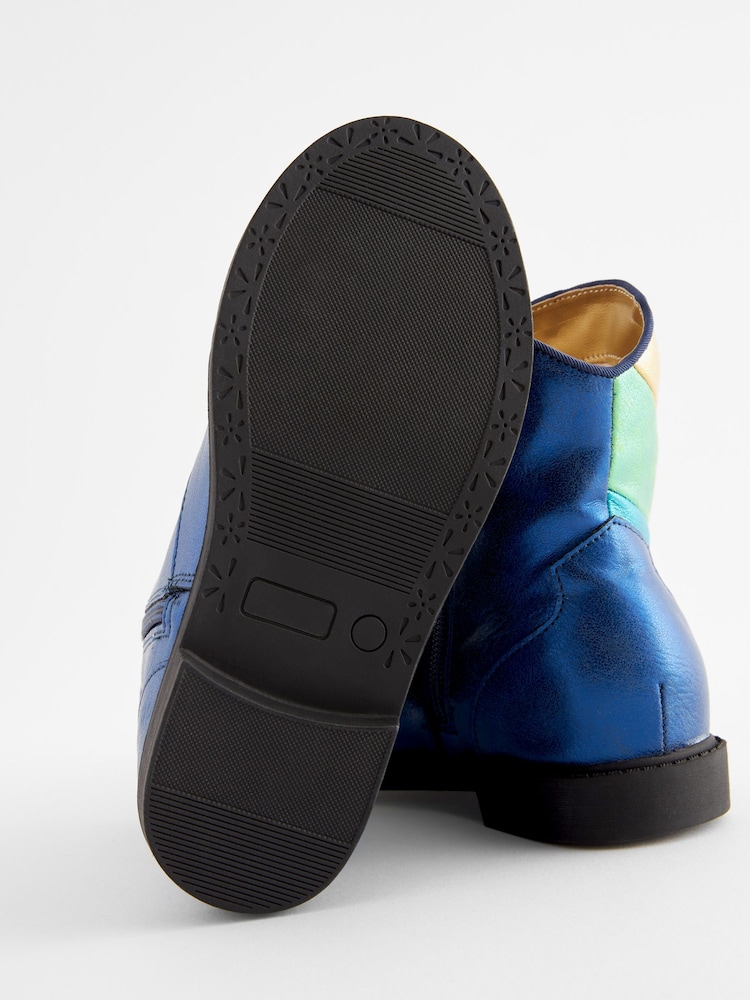 Little Bird by Jools Oliver Navy Younger Rainbow Striped Metallic Western Boots - Image 6 of 6