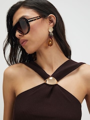 River Island Brown Sleeveless Knitted Halter Neck Brooch Top - Image 4 of 4