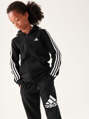 adidas Black 100% Cotton Essentials 3 Stripes Full Zip Hoodie - Image 1 of 11