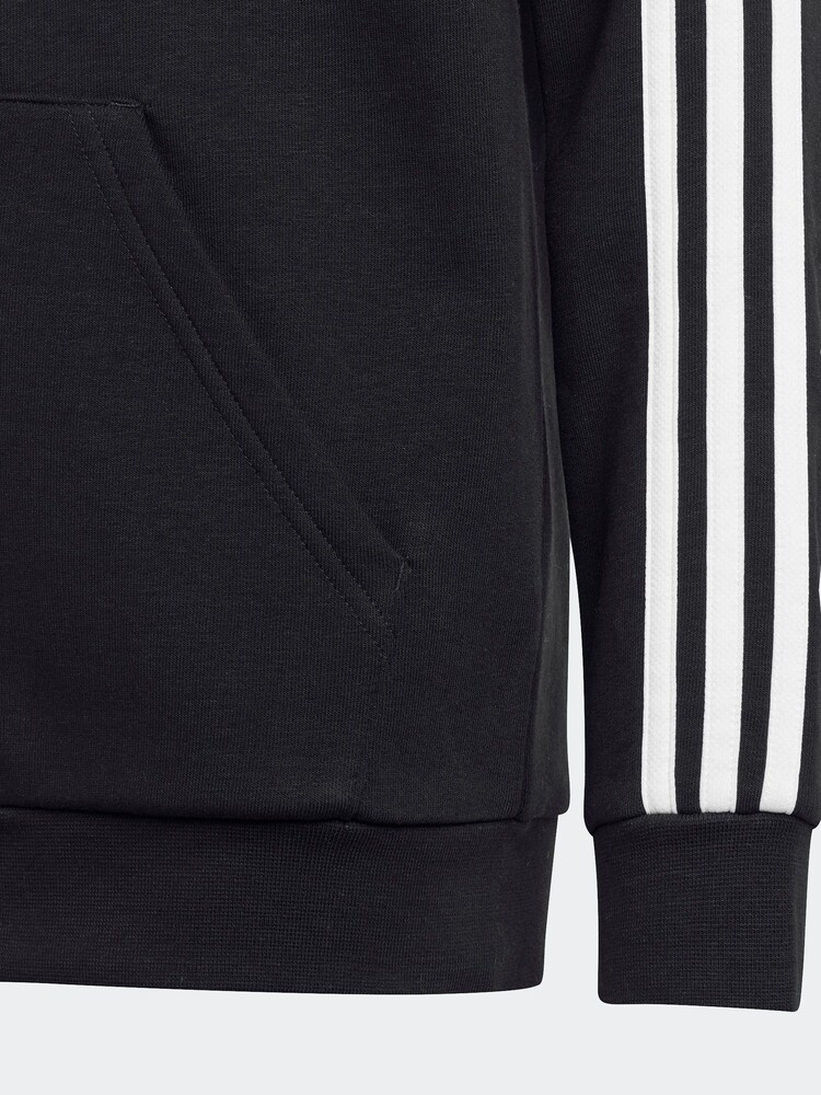 adidas Black 100% Cotton Essentials 3 Stripes Full Zip Hoodie - Image 11 of 11
