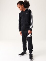adidas Black 100% Cotton Essentials 3 Stripes Full Zip Hoodie - Image 2 of 11