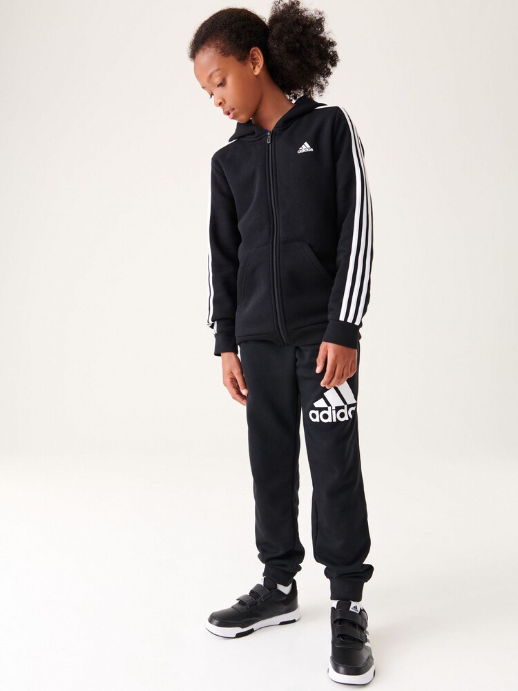 adidas Black 100% Cotton Essentials 3 Stripes Full Zip Hoodie - Image 2 of 11