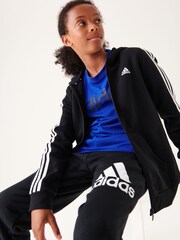 adidas Black 100% Cotton Essentials 3 Stripes Full Zip Hoodie - Image 4 of 11