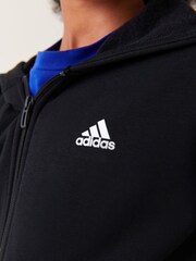 adidas Black 100% Cotton Essentials 3 Stripes Full Zip Hoodie - Image 6 of 11