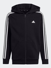 adidas Black 100% Cotton Essentials 3 Stripes Full Zip Hoodie - Image 7 of 11