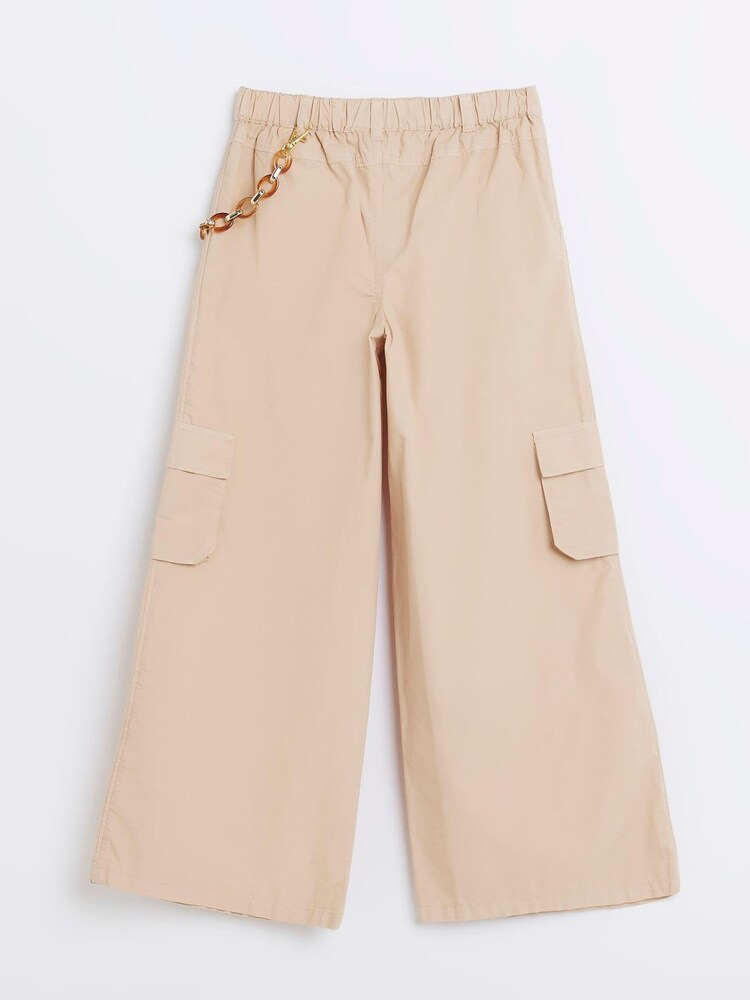 River Island Girls Wide Leg Brown Cargo Trousers - Image 1 of 2
