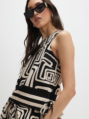 River Island Black Sleeveless Geometric Print Linen Tank Top - Image 2 of 4