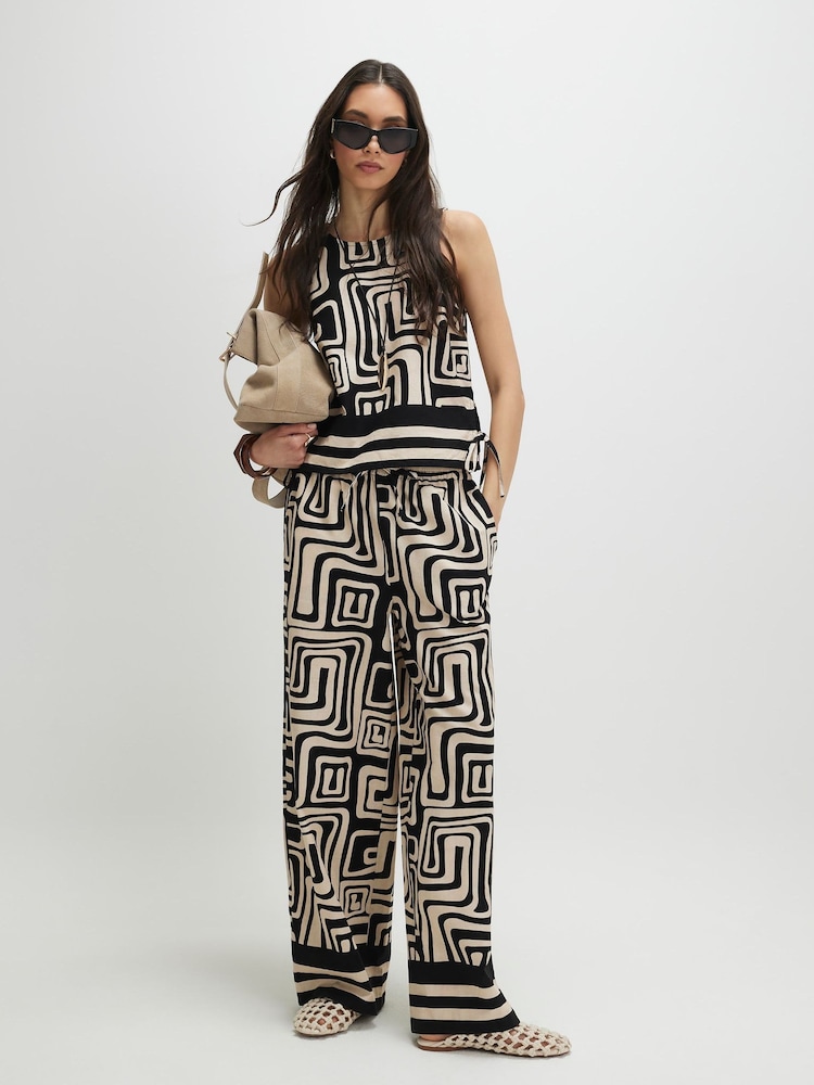 River Island Black Sleeveless Geometric Print Linen Tank Top - Image 4 of 4