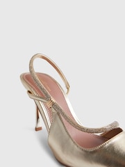 River Island Gold Diamante Slingback Strap Court Heels - Image 3 of 5