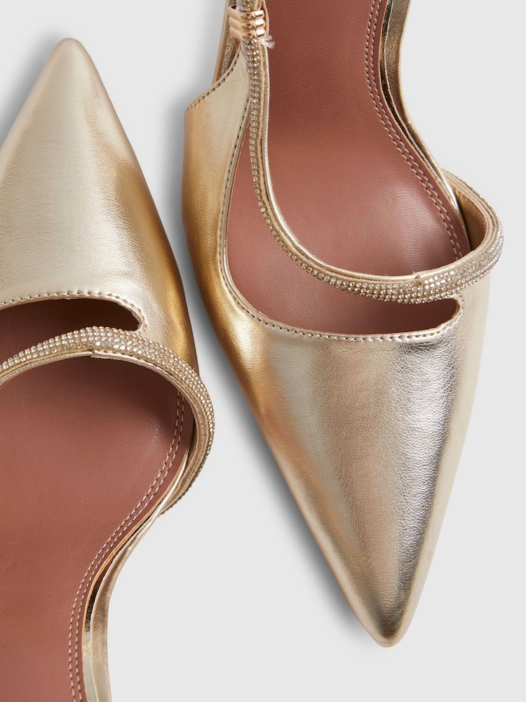 River Island Gold Diamante Slingback Strap Court Heels - Image 5 of 5