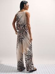 River Island Cream Drawstring Animal Print Wide Leg Trousers - Image 2 of 4