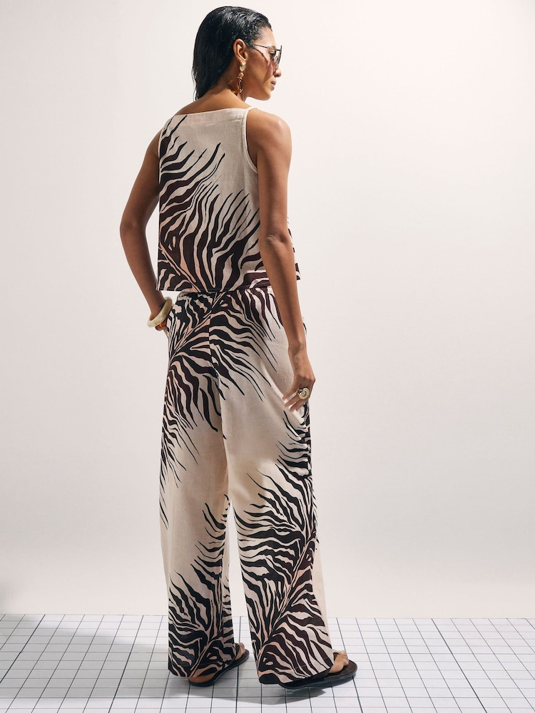 River Island Cream Drawstring Animal Print Wide Leg Trousers - Image 2 of 4