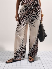 River Island Cream Drawstring Animal Print Wide Leg Trousers - Image 3 of 4