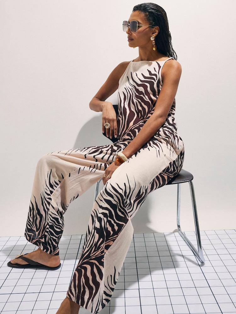 River Island Cream Drawstring Animal Print Wide Leg Trousers - Image 4 of 4
