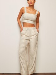 Cream Linen Blend Pinstripe Coord Cropped Top - Image 2 of 4
