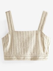Cream Linen Blend Pinstripe Coord Cropped Top - Image 4 of 4