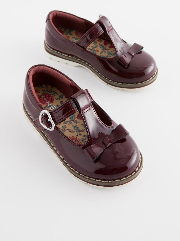 Plum Purple Patent Standard Fit (F) Bow T-Bar Shoes - Image 1 of 6
