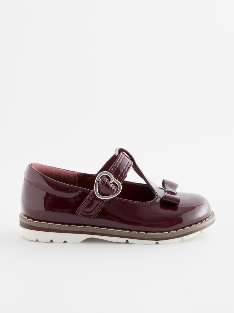 Plum Purple Patent Standard Fit (F) Bow T-Bar Shoes - Image 2 of 6