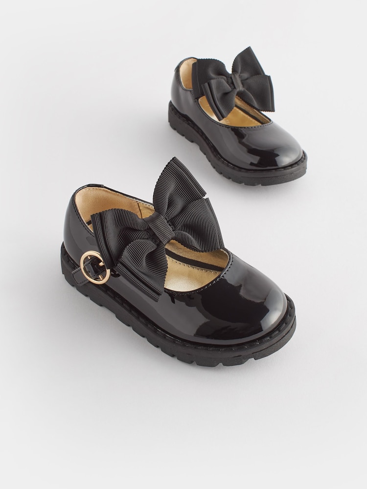 Black Standard Fit (F) Chunky Bow Mary Jane School Shoes - Image 1 of 4