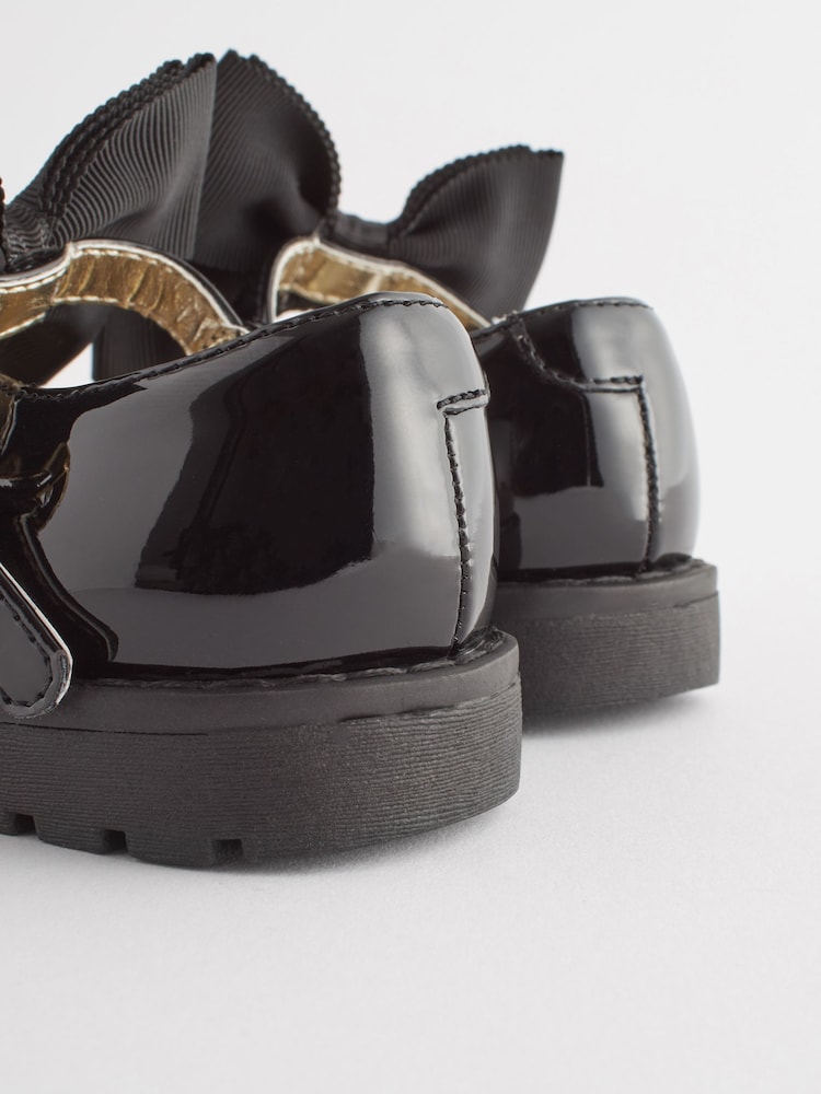 Black Standard Fit (F) Chunky Bow Mary Jane School Shoes - Image 4 of 4