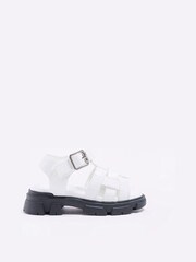 River Island Mädchen Sandalen mit dicker Sohle und T-Steg, Weiß - Bild 1 von 5