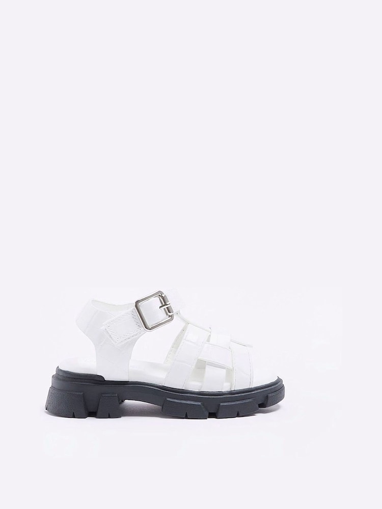 River Island Mädchen Sandalen mit dicker Sohle und T-Steg, Weiß - Bild 1 von 5