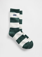 Gap Green/White Rugby Stripe Logo Crew Socks - Image 1 of 2