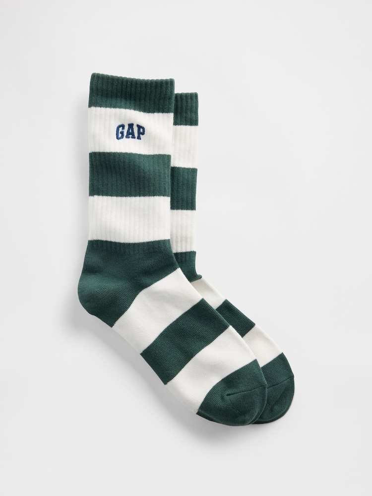 Gap Green/White Rugby Stripe Logo Crew Socks - Image 1 of 2