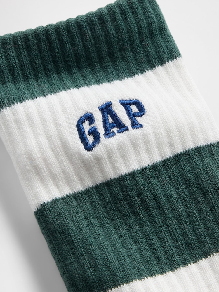 Gap Green/White Rugby Stripe Logo Crew Socks - Image 2 of 2