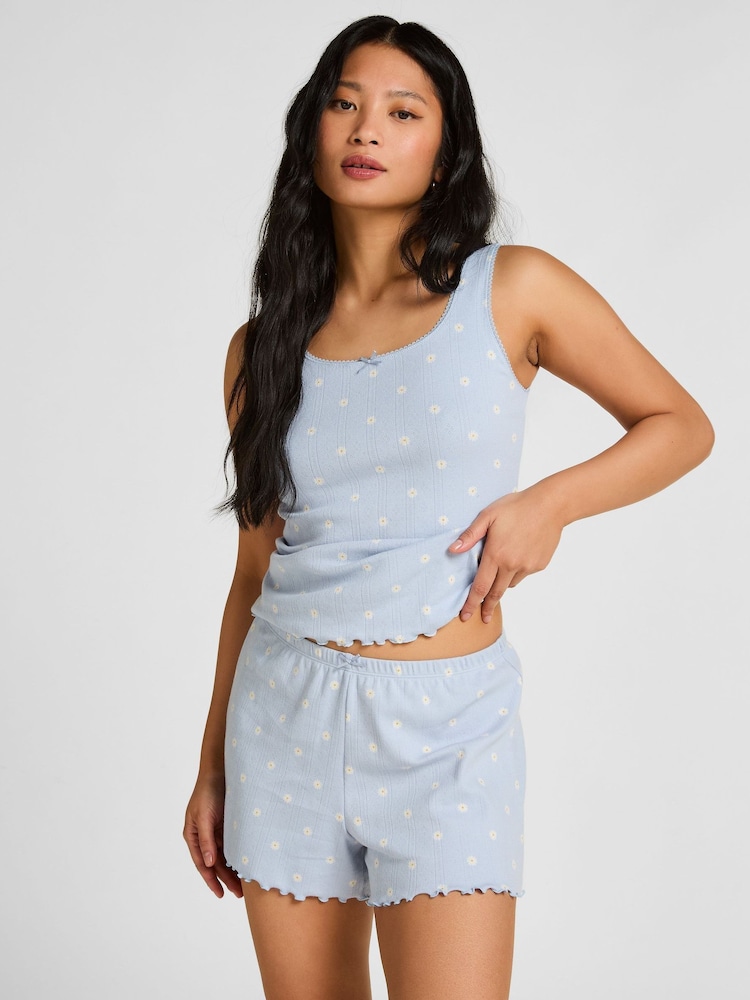 Hunkemoller Blue Pointelle Shorts - Image 1 of 5 Hunkemoller Blue Pointelle Shorts - Image 1 of 5
