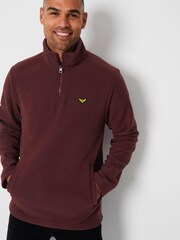 Threadbare Burgundy Red Quarter Zip Fleece Sweatshirt - Image 3 of 6