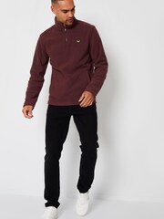 Threadbare Burgundy Red Quarter Zip Fleece Sweatshirt - Image 4 of 6