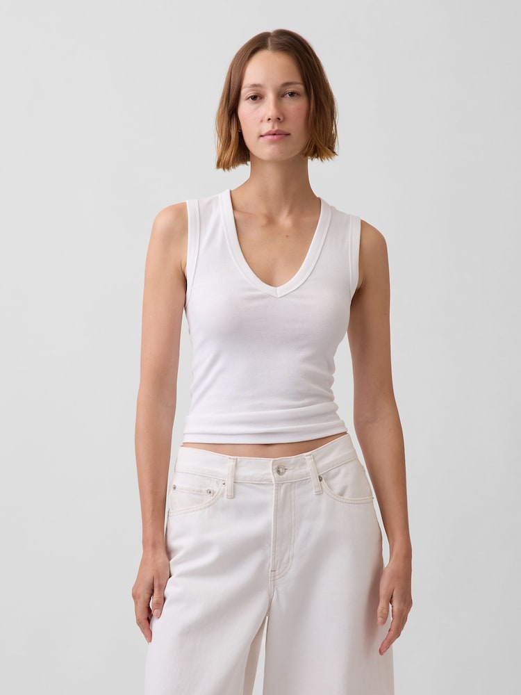 Gap White Modern V-Neck Vest Top - Image 1 of 3 Gap White Modern V-Neck Vest Top - Image 1 of 3
