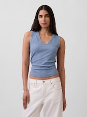Gap Light Blue Modern Rib Scoop V-Neck Vest - Image 1 of 4