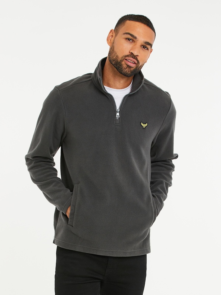 Threadbare Dark Grey Quarter Zip Fleece Sweatshirt - Image 1 of 4