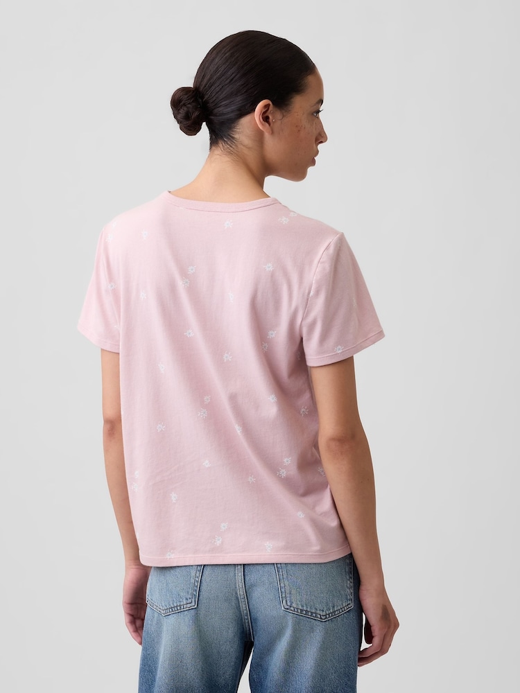 Gap Pink Floral Crew Neck Favourite Crew Neck Short Sleeve T-Shirt - Image 2 of 5
