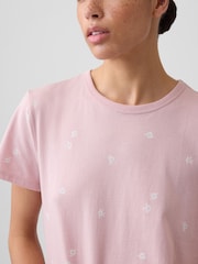 Gap Pink Floral Crew Neck Favourite Crew Neck Short Sleeve T-Shirt - Image 3 of 5